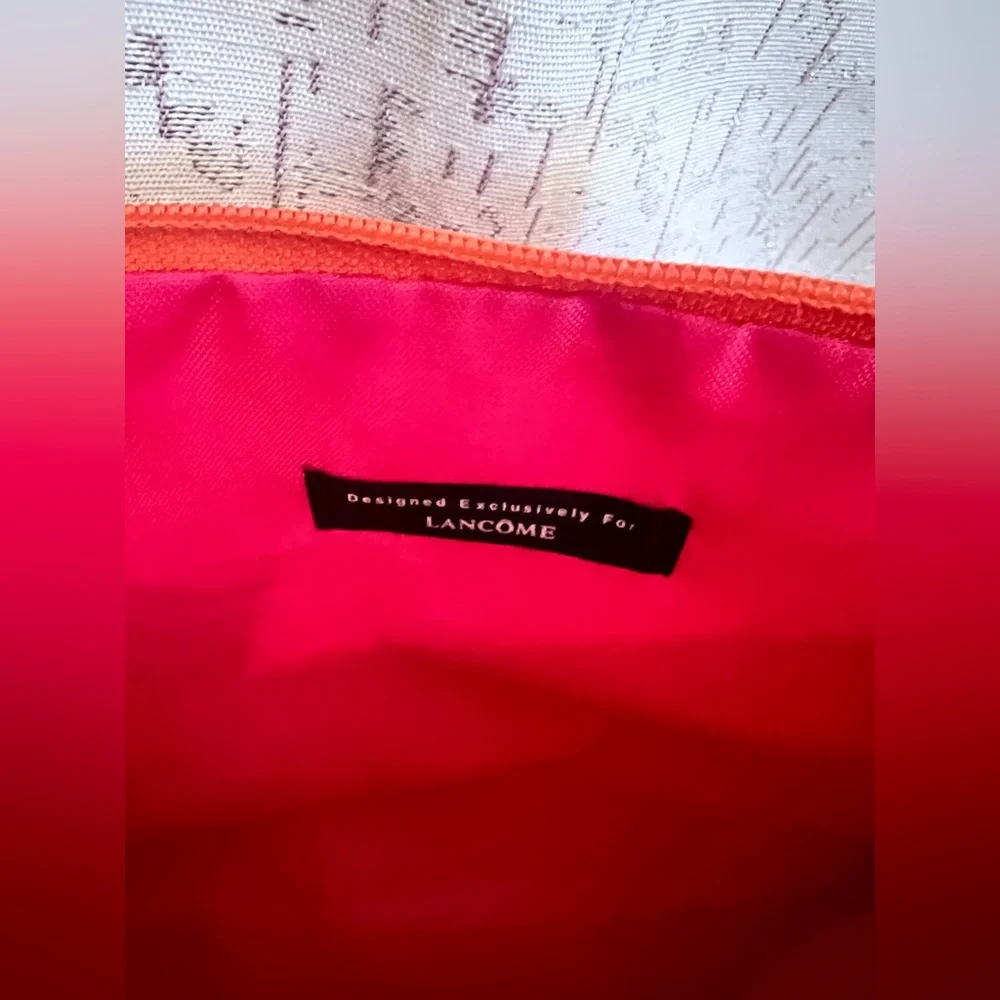 Lancome Pink and Orange Cosmetic Bag with Glossy Finish